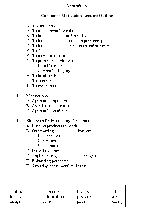 Consumer Motivation Lecture Outline